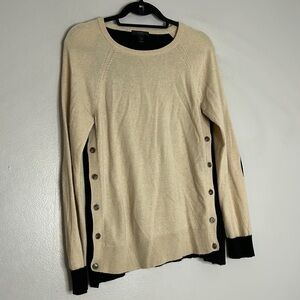 J.Crew elbow patch a button side pull over sweater women’s medium black cream